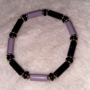Elegant Black and Purple Beaded Bracelet Onyx Purple Jade